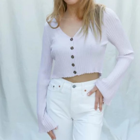 UO Ribbed Ruffle Cardigan Top - Picture 1 of 5